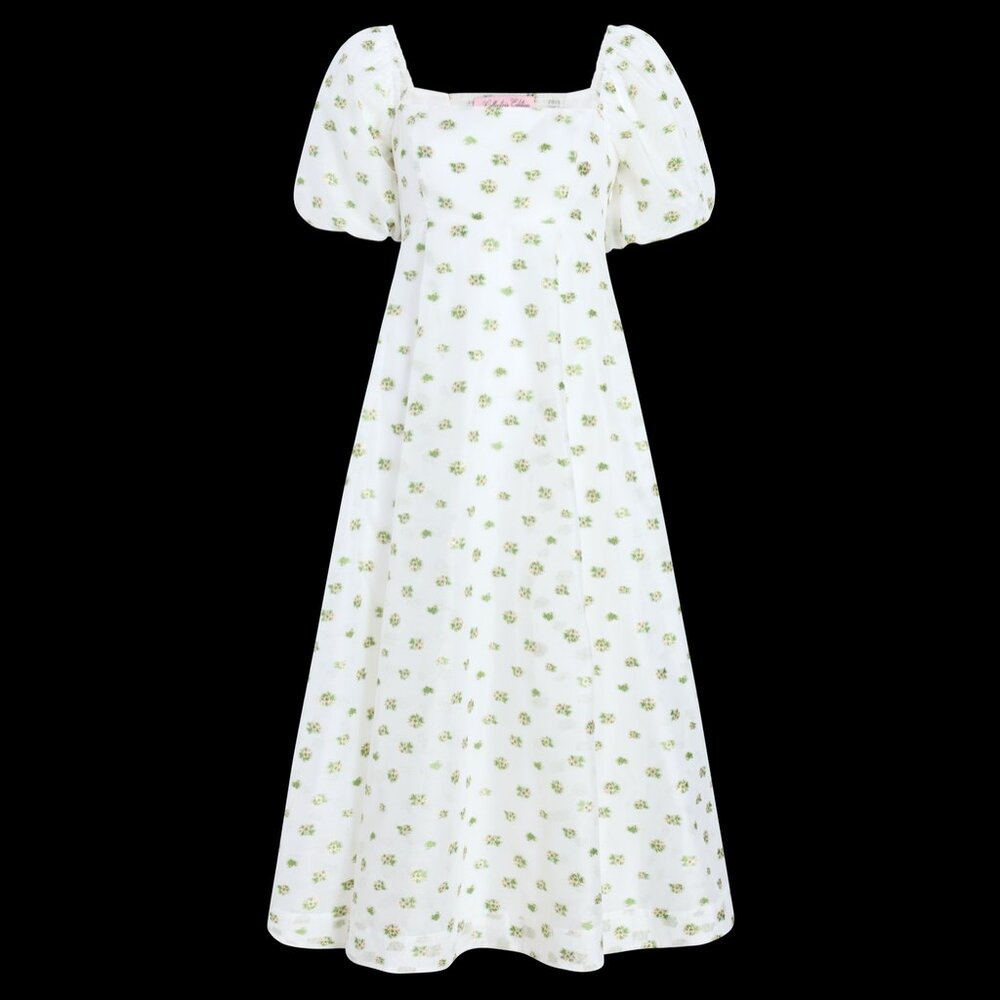 Hill House Matilda Organza Collectors Edition White and Green Midi Dress Small